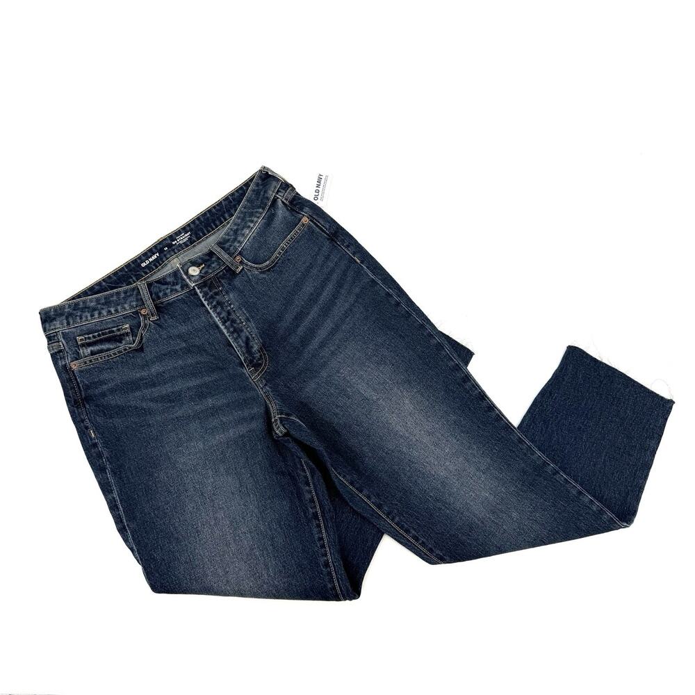 Old Navy O.G. Straight Blue Jeans Women's Size 12 Denim Jeans High Rise Raw Hem